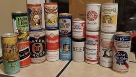 Lot of 16 Vintage Empty Pull Tab Beer Cans Robin Hood Olympia Bud Ortliebs Pabst - £23.70 GBP