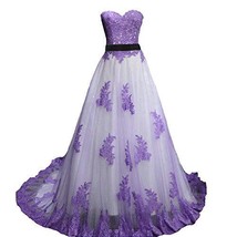 Plus Size Vintage Lavender Lace Long A Line White Prom Dress Wedding Gown US 22W - $177.20