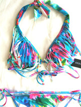 NWT Guess Designer Multi Watercolor Fringe Halter Bikini Sexy Swim Suit XS $148 - £42.82 GBP