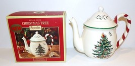 Lovely Spode Christmas Tree Peppermint Candy Cane Handle Teapot In Box - £41.07 GBP