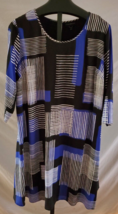 Lane Bryant Blue Black &amp; White Graphic Polyester Print Dress Size 18/20 - $15.83