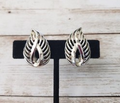 Vintage Coro Clip On Earrings - Silver Tone Leaf Shape with Cut Out Design - £9.58 GBP