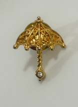 Avon Parasol Umbrella Lapel Hat Jacket Pin Gold Color Metal - $3.95