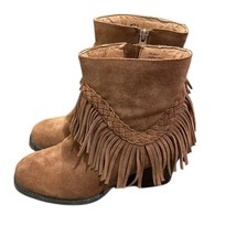 Sbicca Vintage Collection Brown Suede Leather Fringed Ankle Boots Womens... - $35.00