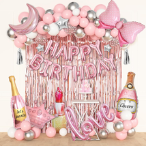 Pink Happy Birthday Party Decorations for Women Girls, Pink Happy Birthday Love - £22.72 GBP