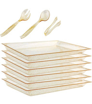 WELLIFE 24 Pack Plastic Gold Glitter Serving Tray with Disposable Utensils - £32.53 GBP