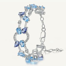 925 Sterling Silver Multicolor Natural Sky Blue Topaz Mystic Quartz Bracelets Ba - $94.93