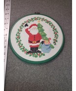 COMPLETED Santa&#39;s Bag of Gifts Framed Cross Stitch Decoration - £14.87 GBP