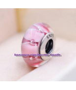 925 Sterling Silver Handmade Glass Bead Pink Murano Glass Charm - $6.60