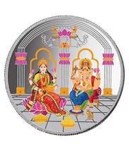 999 Silver Multicolor Maa Lakshmi &amp; Ganesh Ji 10 Gm Premium Coin - £24.97 GBP