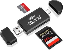 USB C Memory Card Reader 3 in 1 Micro USB to USB C OTG Adapter and USB 2.0 Porta - £18.50 GBP