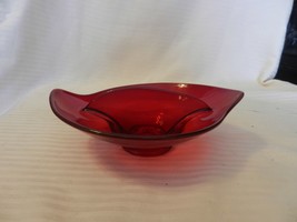 Red Glass Divided Candy or Dip Bowl, Oval Shaped 2.25&quot; Tall x 7.25&quot; long - £35.35 GBP