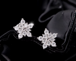 Genuine 925 Sterling Silver Cute Moissanite Snowflakes Dazzling Stud Ear... - $64.99