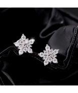 Genuine 925 Sterling Silver Cute Moissanite Snowflakes Dazzling Stud Ear... - $64.99