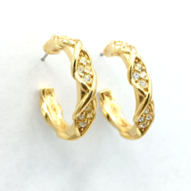 ELIZABETH TAYLOR Sparkle Kiss hoop earrings - 1&quot; gold-tone clear rhinestone Avon - £23.54 GBP