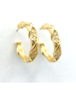 ELIZABETH TAYLOR Sparkle Kiss hoop earrings - 1&quot; gold-tone clear rhinest... - £23.45 GBP
