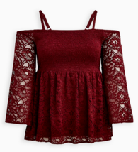 Torrid Plus Size 4X-26 Wine Smocked Lace Babydoll Top - £21.61 GBP