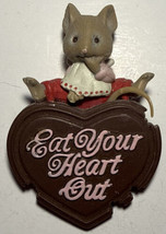 Vintage Enesco Valentine&#39;s Day Eat Your Heart Out Chocolate Mouse Pin E14 - £13.12 GBP