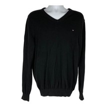 Tommy Hilfiger Black V-Neck Knit Sweater L/G Long Sleeve Mens Cotton Blend - $23.03