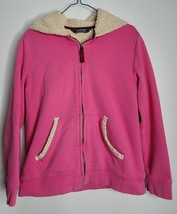 Lands&#39; End Sherpa Lined Girls Winter Coat Jacket Pink Medium 10 12 - £13.38 GBP