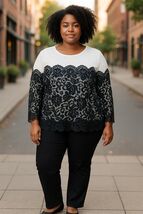 Bob Mackie Plus Sz 2X Wearable Art Black White Long Sleeve Top Work Care... - €36,33 EUR