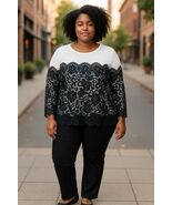 Bob Mackie Plus Sz 2X Wearable Art Black White Long Sleeve Top Work Care... - €36,33 EUR