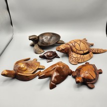 Wood Sea Turtles Hand Carved Lot of 6 Various Sizes and Finishes Tortoises - £77.17 GBP