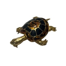 Vintage Gold Tone Black and Amber Enameled Turtle Pin Brooch - $19.79