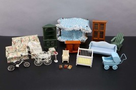 Vintage Mixed Lot Miniature Dollhouse Furniture Bike Buggies Birdbath Books Etc. - £49.76 GBP