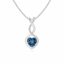 5MM London Blue Topaz Infinity Heart Pendant Necklace with Diamonds in Silver - £190.99 GBP