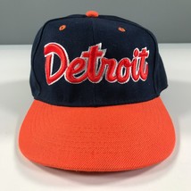 Detroit Tigers Snapback Hat Navy Blue Orange Cursive Script Logo Double Snaps - £14.78 GBP