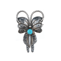 40&#39;s-50&#39;s Navajo stamped silver butterfly pin with turquoise - $143.55