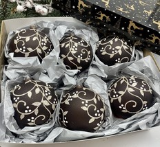 Set of 6 brown Christmas glass balls, hand painted ornaments with gifted... - $71.25