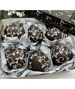 Set of 6 brown Christmas glass balls, hand painted ornaments with gifted... - $71.25