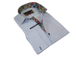 Men&#39;s Axxess Turkey Shirt 100% Cotton High Collar 224-11 French Cuffs Stripe - £70.77 GBP