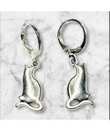 Kitty Cat Earrings Sterling Silver Hoops Huggies 12mm Drop 1&quot; Dainty Min... - $12.00