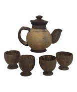 Coconut Shell Tea Pot Jug W/ 4 Cups Tea Coffee Mug Bowl Handmade Organic... - £27.02 GBP