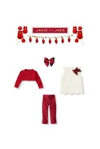 Janie and Jack Girls Holiday Xmas Plaid pants/cardi/top/hairbow 4pc set  - $98.00