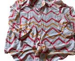 Chico's Womens Size 1 3/4 Sleeve Tie Front Sheer Blouse Top Geometric Bu... - $17.99