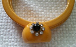 Vintage Bakelite and Rhinestone Butterscotch Yellow Statement Ring Size 6 - £199.83 GBP