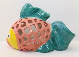 Tropical Fish Ceramic Tea Light Candle Holder Colorful Pink Yellow Aqua ... - £16.97 GBP