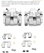 REAR DISC BRAKE CALIPERS W/ BRACKET FOR 2008-11 TOYOTA CAMRY AVALO 1983130 - $900.92 MXN