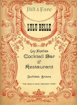 Lulu Belle Menu Scottsdale Arizona 1950&#39;s Gay Nineties Bar &amp; Restaurant  - £30.07 GBP