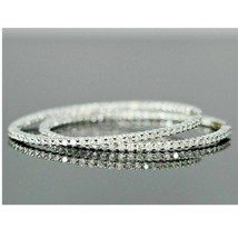 2.30Ct Inside-Outside Simulated Diamond Hoop Earrings White Gold Plated Silver - £95.28 GBP