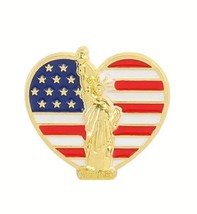 American Flag Stars &amp; Stripes Heart Gold Statue Of Liberty Metal Enamel Pin, New - £4.69 GBP