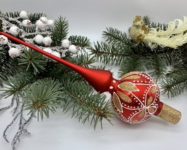 Red Christmas glass tree topper with gold glitter, XMAS finial - £22.55 GBP