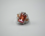 Red Stone Cocktail Ring w Druzy Accents 925 Thailand Sterling Silver Size 8 - $29.02