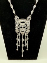 Vintage Napier Signed Runway Silvertone Aztec Mask Statement Necklace - $2,575.00 MXN