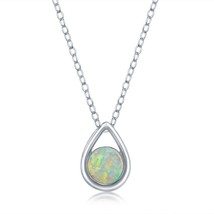 Pearshaped Necklace w/Round &#39;October Birthstone&#39; Gem - Opal - £31.28 GBP