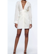 Cider Draped Mini Dress Ivory Split V Neck Long Sleeve Side Zip Size L - €28,09 EUR